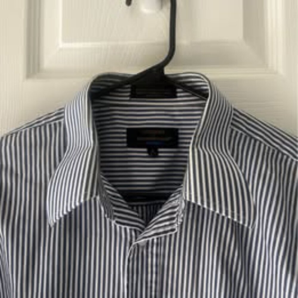 Colours by Alexander Julian Mens Blue White Striped Button Down‎ Shirt 16 32/33